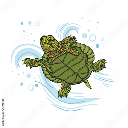 Painted Turtle Swimming Vector Illustration 