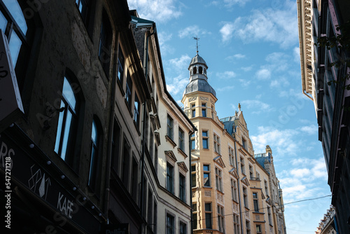 Building facades in the old town of Riga, Latvia