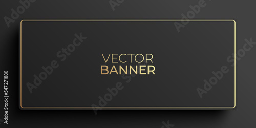 Exclusive looking black horizontal background with golden contour. Abstract elegant vector banner with copy space.
