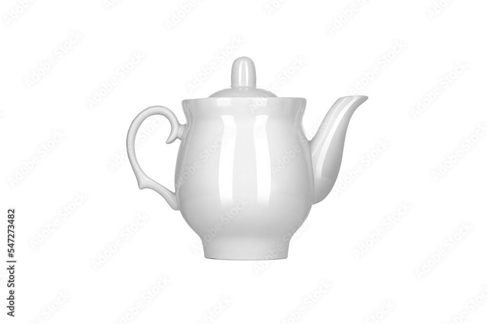 White porcelain teapot carved on a white background White porcelain teapot carved on a white background