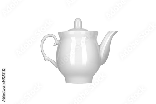 White porcelain teapot carved on a white background