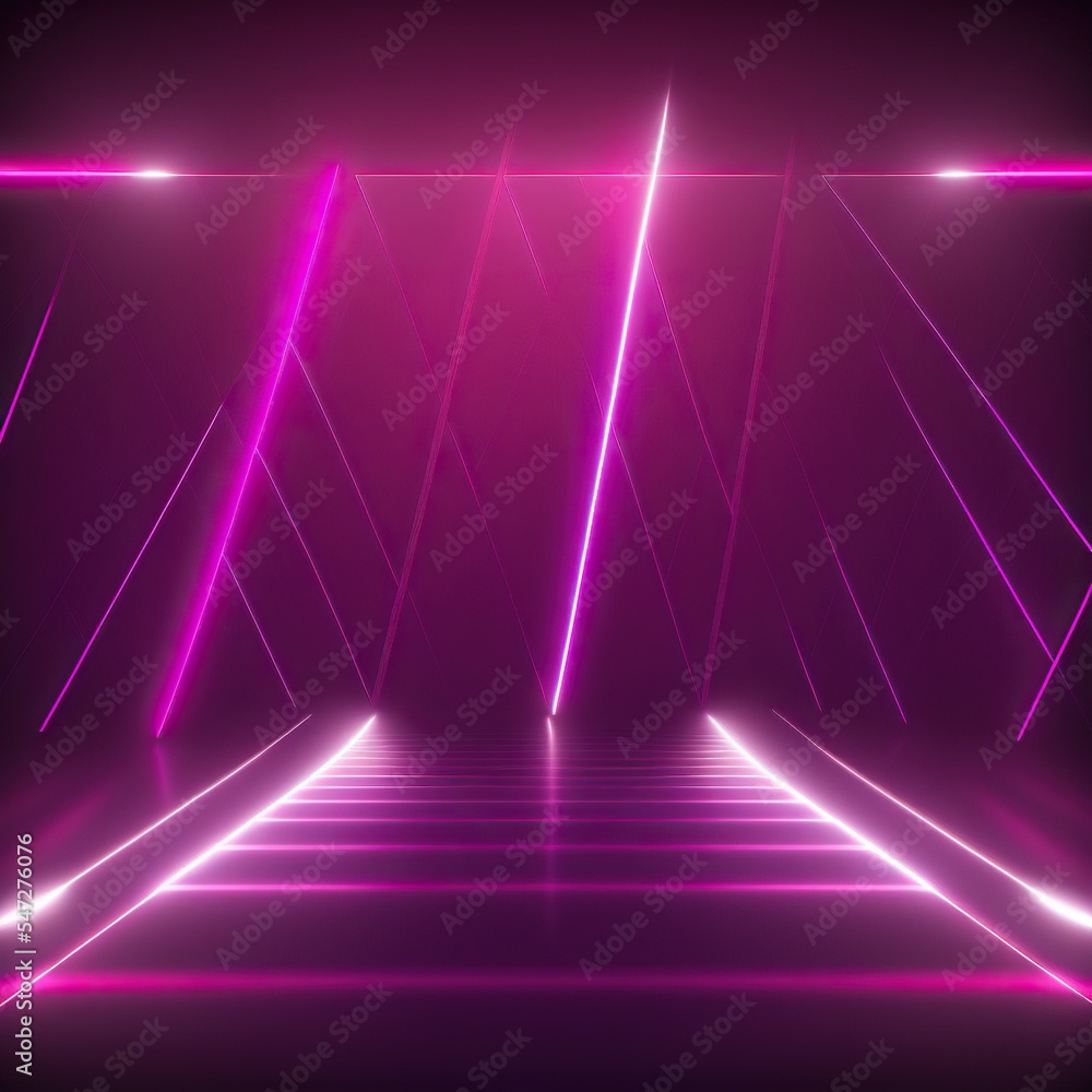 Dark background. Room with pink neon lights. Lines and LEDs, night view. Abstract pink wallpaper. Dark background. Room with pink neon lights. Lines and LEDs, night view. Abstract pink wallpaper.