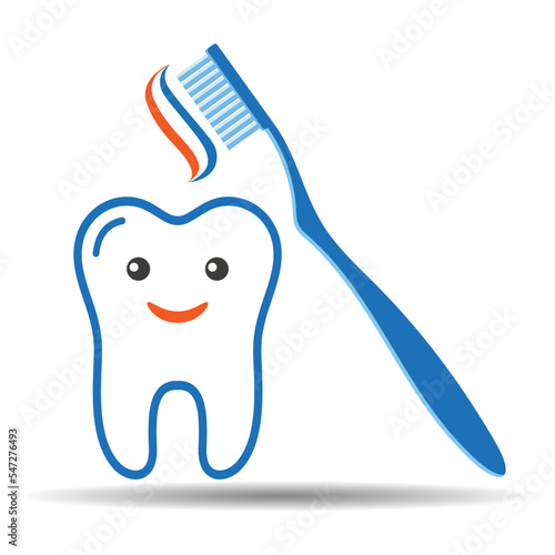 Dental clinic logo illustration.Cheerful tooth with a toothbrush on a white background