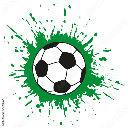 Illustration of a soccer ball with a green grunge stain on a white background