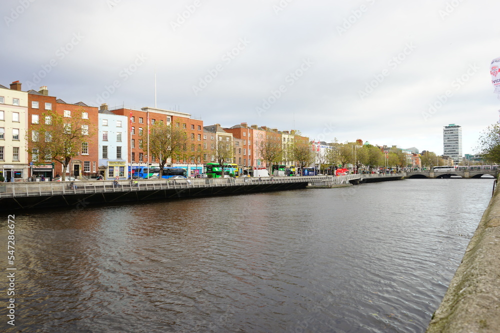 River Liffey and City View of Dublin City in Ireland River Liffey and City View of Dublin City in Ireland