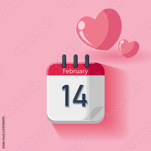 Valentines day calendar icon. 14 February. Valentines day flat 3d icon. EPS10 format