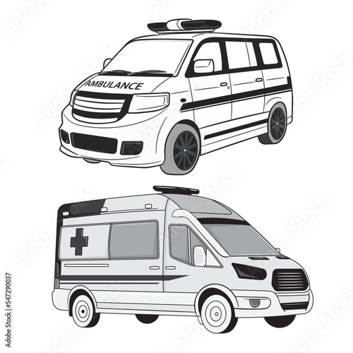 Ambulance car sketch on white background. Ambulance auto paramedic emergency.