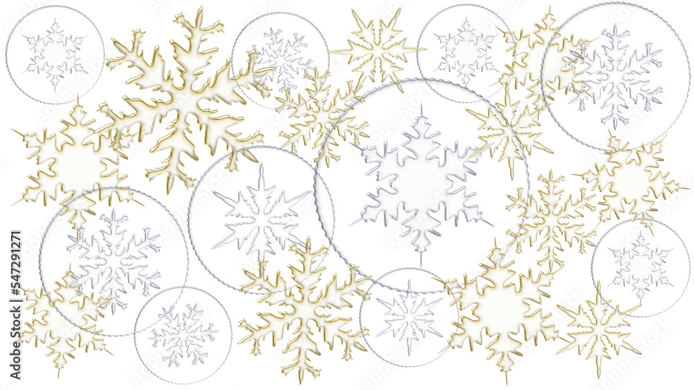 Gold and silver translucent snowflakes, isolated