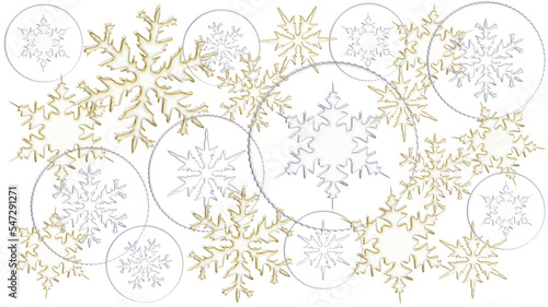 Konstfotografi Gold and silver translucent snowflakes, isolated