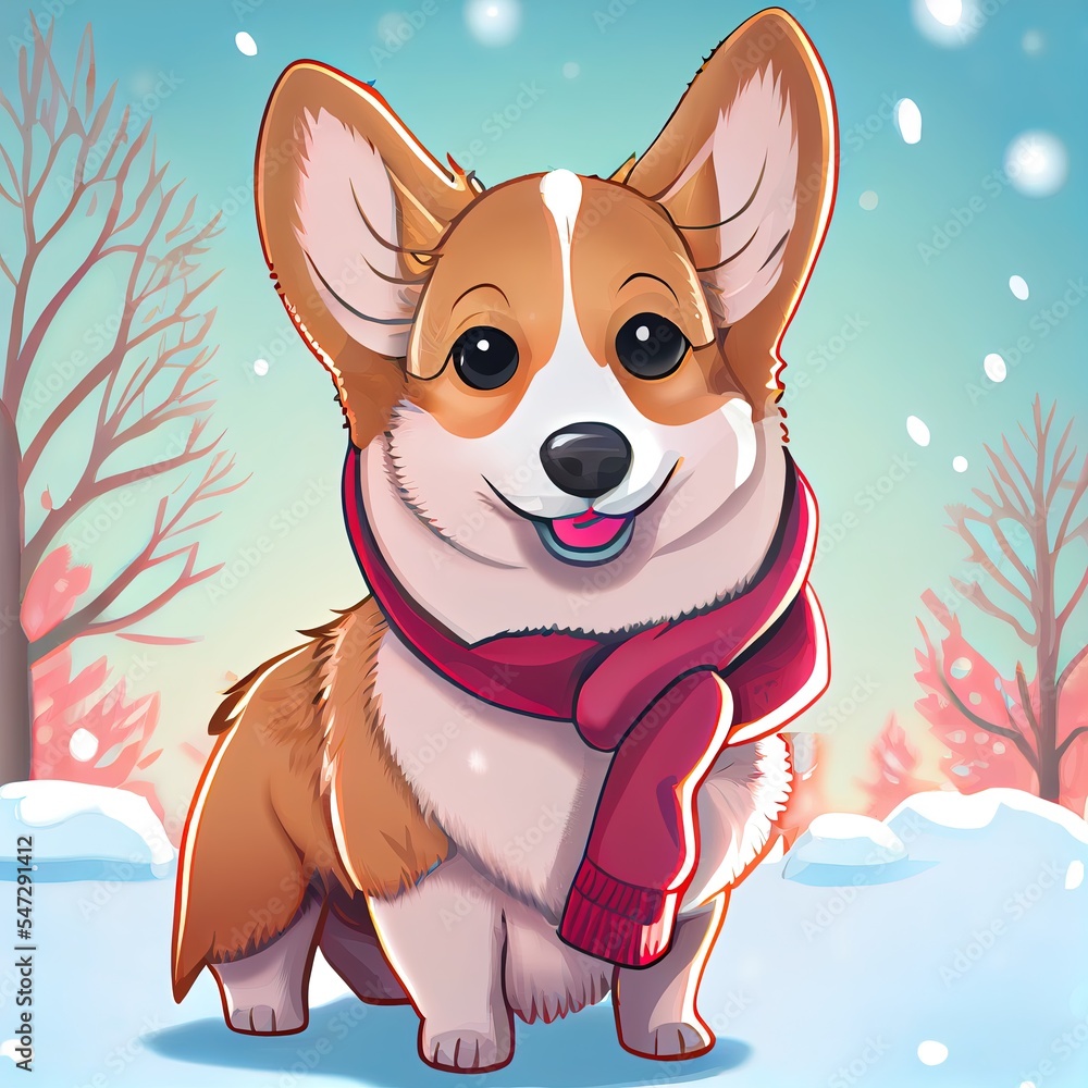 Welsh Corgi Pembroke dog outdoors in winter Welsh Corgi Pembroke dog outdoors in winter