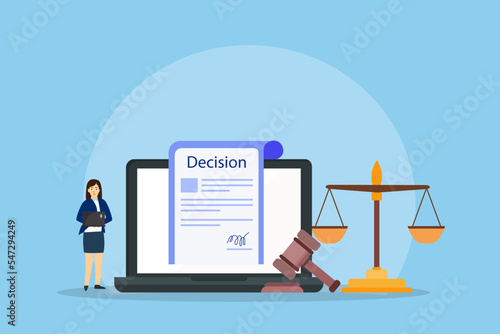 Woman looking at decision document vector illustration flat design