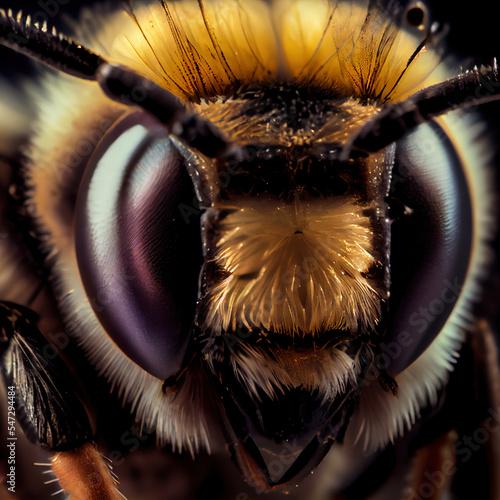 Macro shot of the head of a bee, studio photography style, made with AI