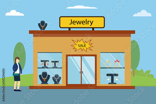 Jewelry store building facade illustration