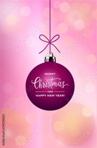 Weinrote Weihnachtskugel mit Grüße, 
Vektor Illustration isoliert auf weißem Hintergrund
