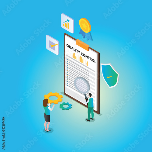 Quality control checklist on clipboard with business people