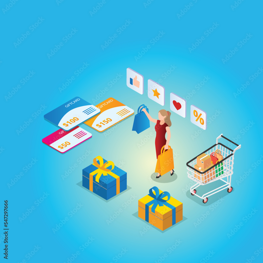 Woman with gift box and gift card for shopping Woman with gift box and gift card for shopping
