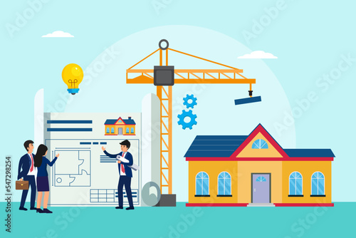 construction site design with businesspeople discussing the construction plan