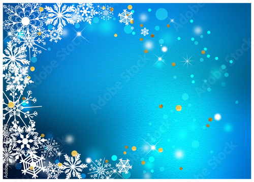 クリスマス_ブルー背景-横