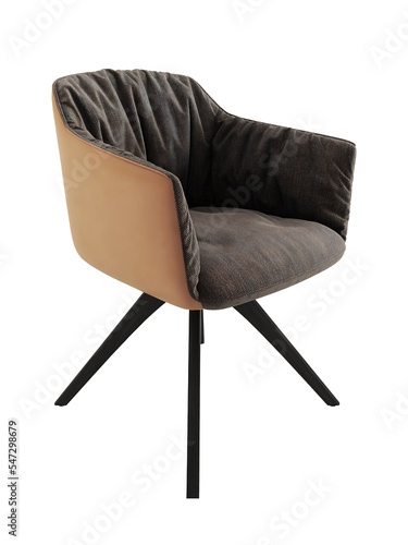 Scandinavian brown single chair mockup. Perspective. Transparent. Png