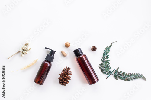 Beauty product in flatlay style. Rustic beauty product. Concept of aesthetic beauty product.