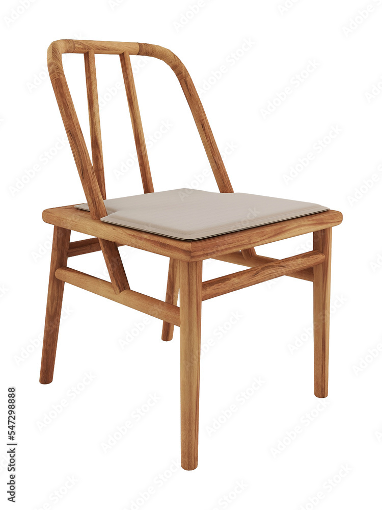 Wooden and white foam single chair mockup. Perspective. Transparent. Png Wooden and white foam single chair mockup. Perspective. Transparent. Png