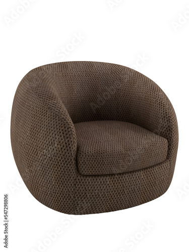 Brown rounded single chair mockup. Perspective. Transparent. Png