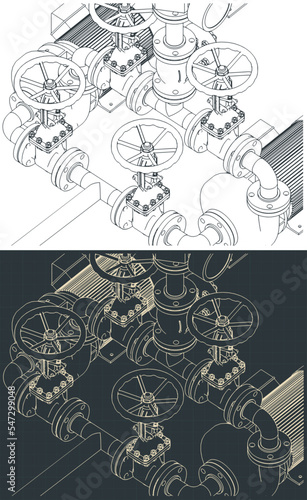Water pumping station system isometric blueprints