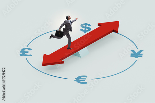 Businessman in currency trading concept with compass