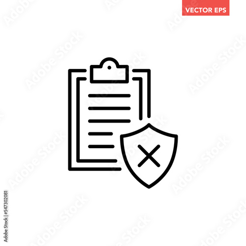 Black single insurance policy not covered line icon, simple outline document flat design pictogram, infographic vector for app logo web button ui ux interface elements isolated on white background