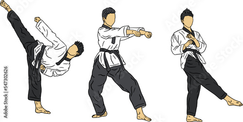 set of illustration logo taekwondo fighter vector