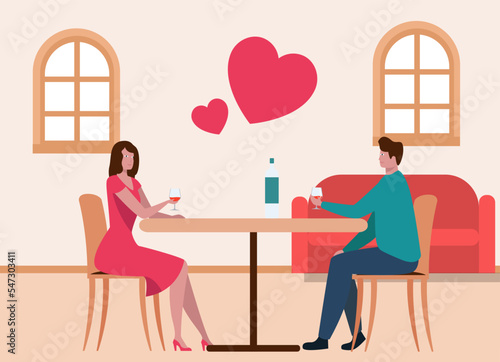 Romantic couple cartoon dating in cafe vector illustration