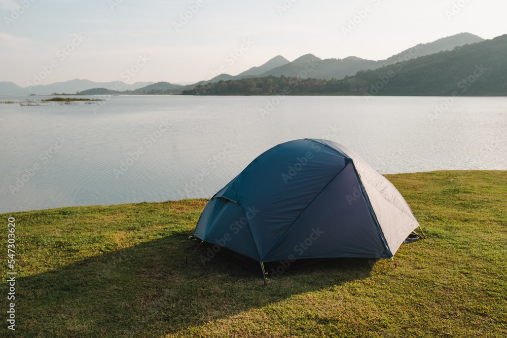 Camping tent in a camping in a forest by the river Camping tent in a camping in a forest by the river