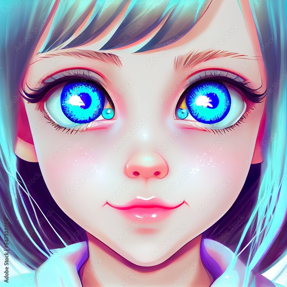 Character Cartoon Eyes, Anime Girl Eyes, Candy, Big blue eyes with sparkles.