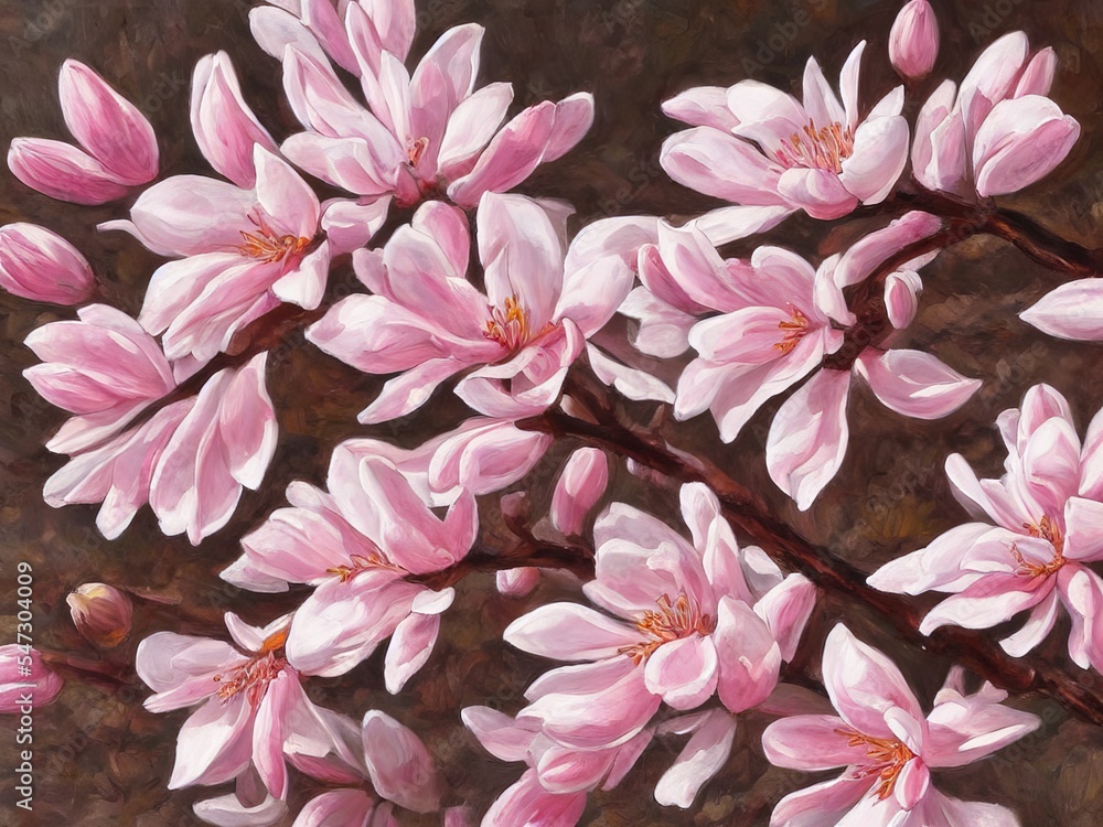 Pink Star Magnolia Tree with Flowers – Tree Botanical Painting Pink Star Magnolia Tree with Flowers – Tree Botanical Painting