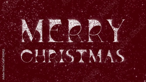 Merry Christmas tittle animation on a red background with silver fireworks. Happy New Year 2023 Greetings Card Abstract Blinking Sparkle Glitter Particle. Unique typeface. 