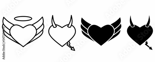 heart love Angel devil icon set isolated on white background.devil angel fairy icon