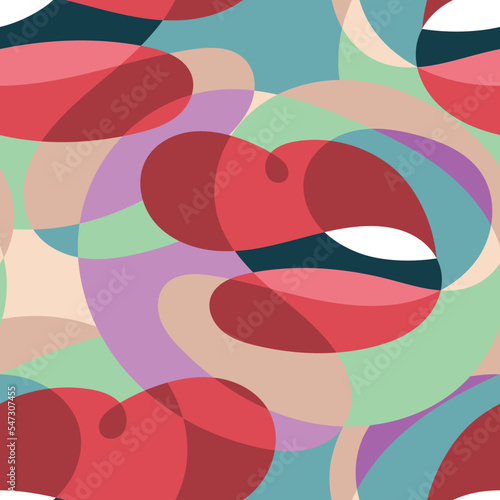 Abstract seamless pattern with different color lips. Vector mouth on a geometric background. Repetitive body part as print