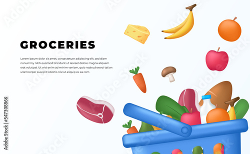 fresh groceries product vegetable, fruit, milk, shopping retail