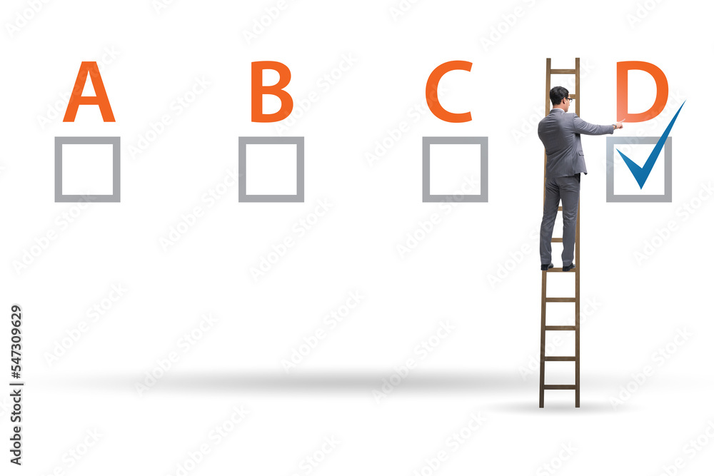 Multiple choice test question concept with business people