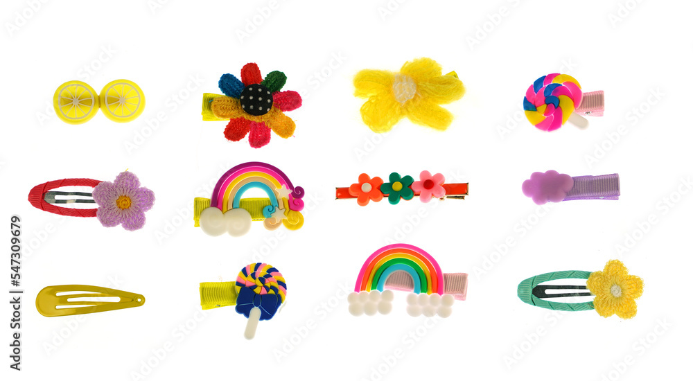 colorful hair clips for girls isolated on white background