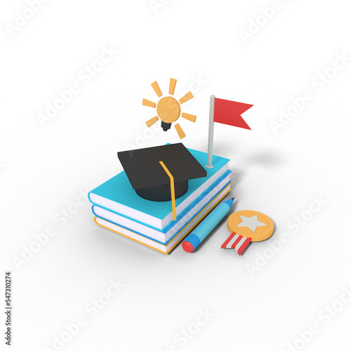 3d Illustration of graduation education book