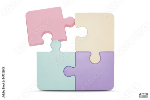  Puzzle pieces icon isolated on white background. Colorful jigsaw puzzle cube, strategy jigsaw business, and education. Puzzle, jigsaw, incomplete data concept. 3d vector illustration.