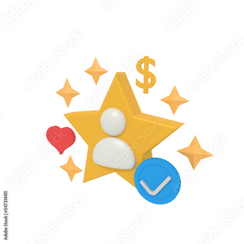 3d illustration of profile stars success