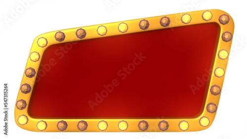 Red frame gold border light retro advertising sign on white background. 3d rendering
