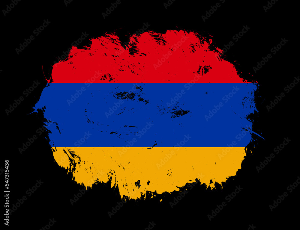 Fototapeta premium Armenia flag painted on black stroke brush background