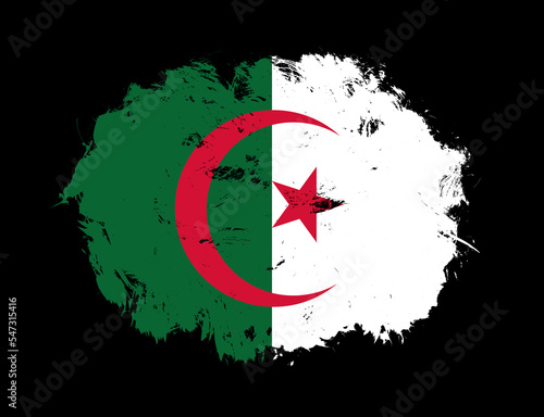 Algeria flag painted on black stroke brush background