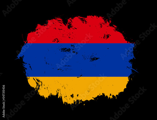 Armenia flag painted on black stroke brush background