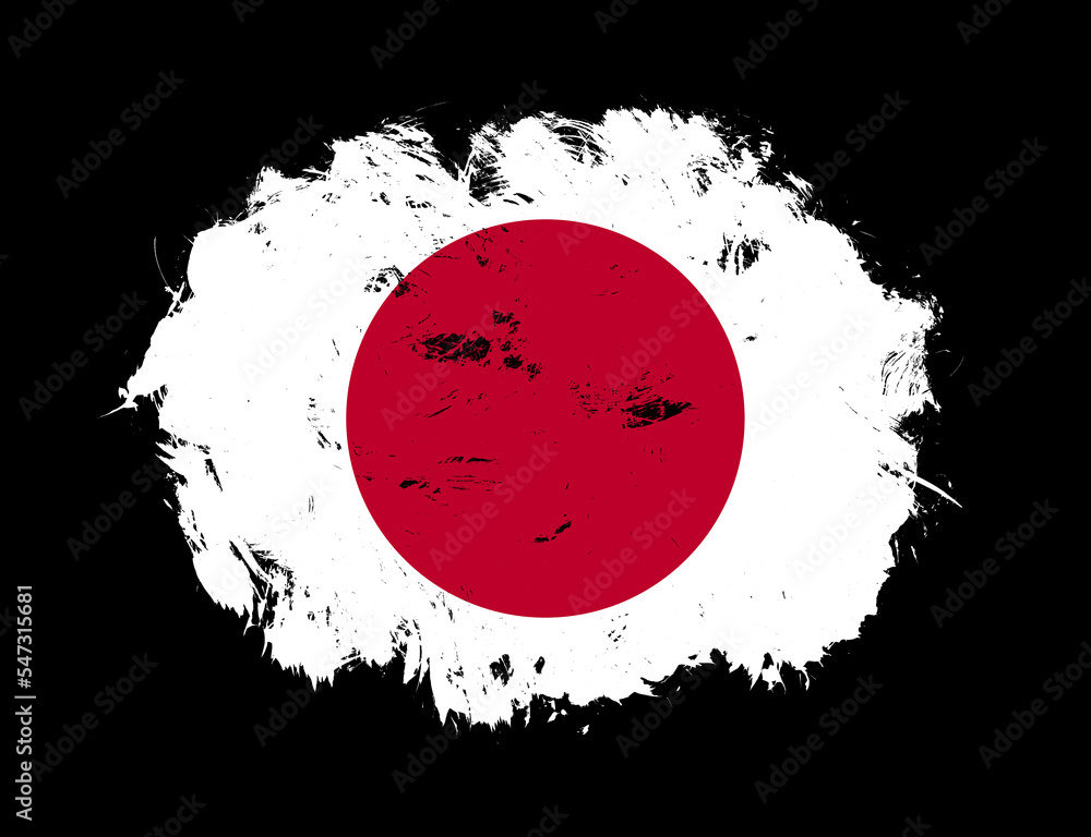 Japan flag painted on black stroke brush background Japan flag painted on black stroke brush background