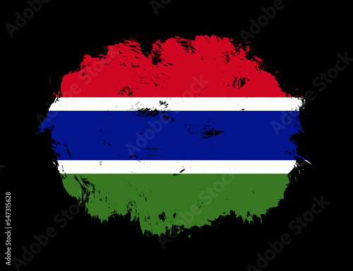 Gambia flag painted on black stroke brush background