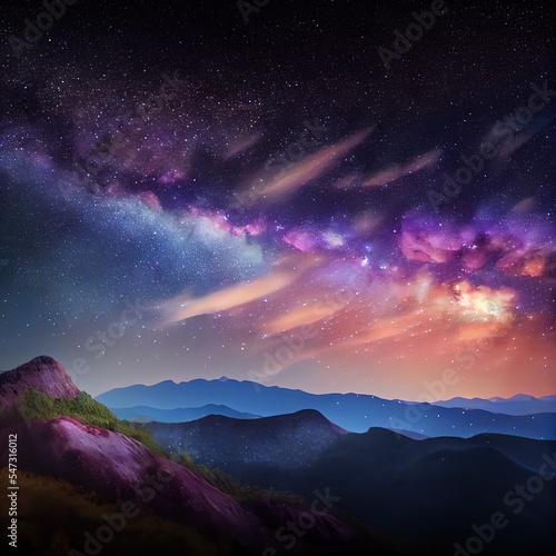 night landscape mountain and milky way galaxy background , thailand , long exposure ,low light